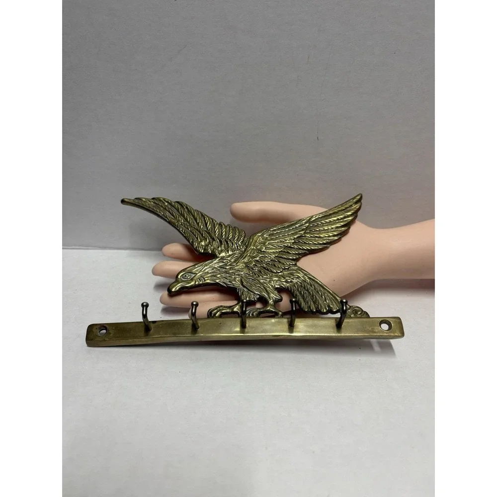 Eagle Key Jewelry Holder Wall Hanging 5 Hooks Wall Mount 7 in Solid Brass‎